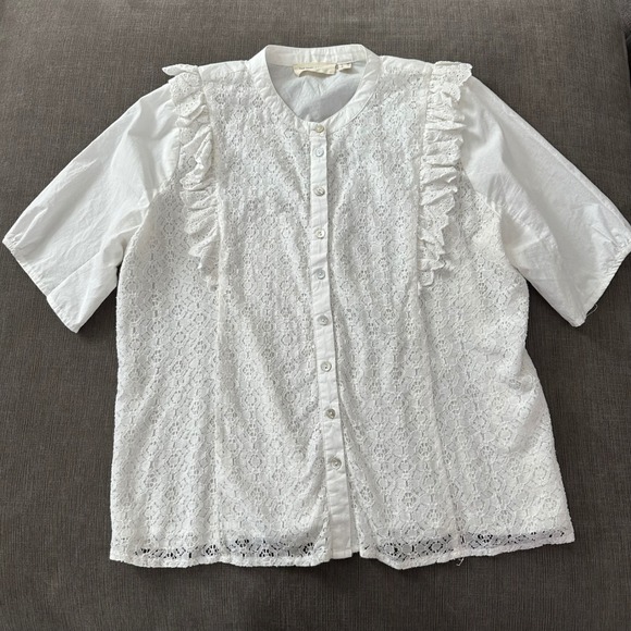 The Shirt Company Tops - The Shirt Company London Boho Blouse Womens 8 White Excellent Lace Ruffle Cotton